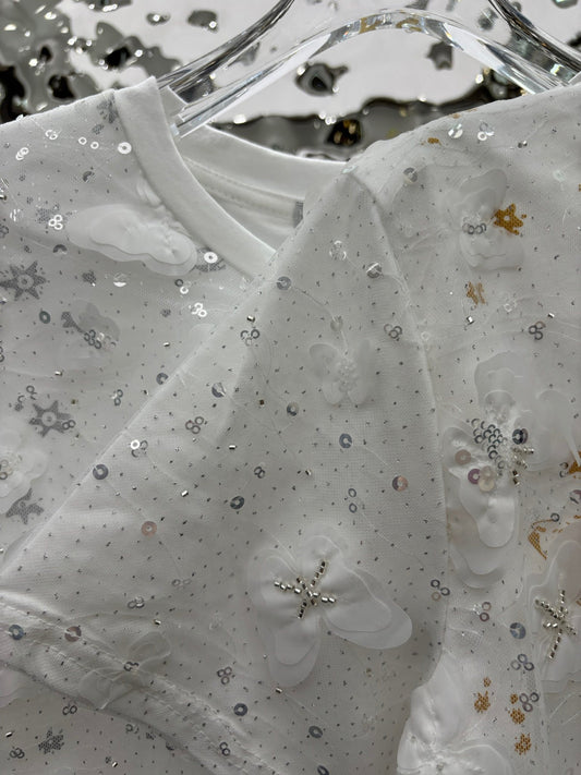 Nouveau T-shirt papillon en maille brodée
