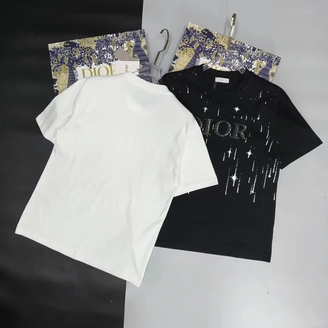 T-shirt en coton brodé coupe ample col rond manches courtes
