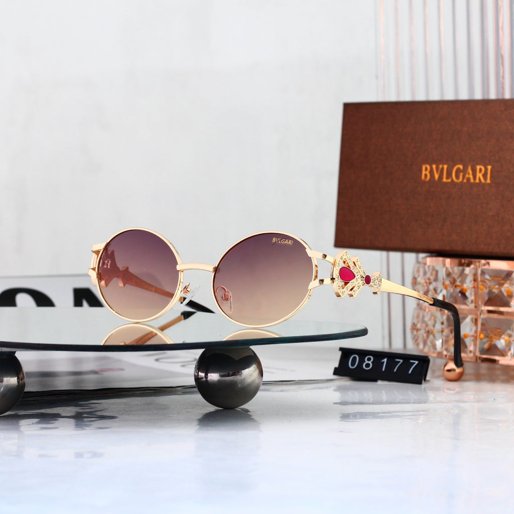 Luxury Vintage Oval Metal Frame Sunglasses - 08177