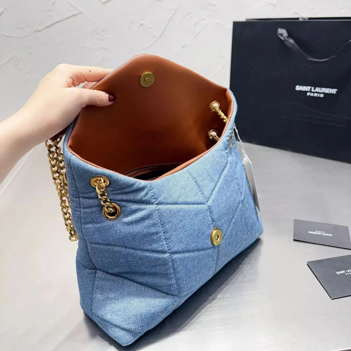 LouLou Puffer Washed Denim Bag