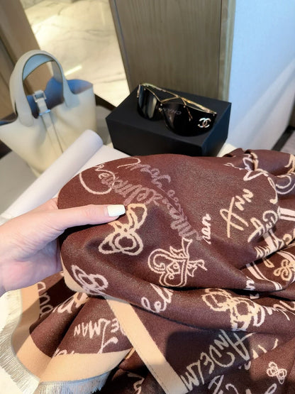 2026 New Handwritten Heart Cashmere Scarf – Playful Graffiti Design, Soft & Cozy Winter Wrap