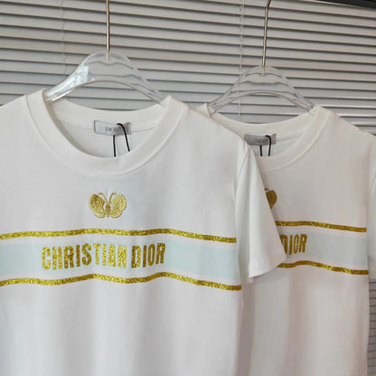 T-shirt papillon brodé logo doré