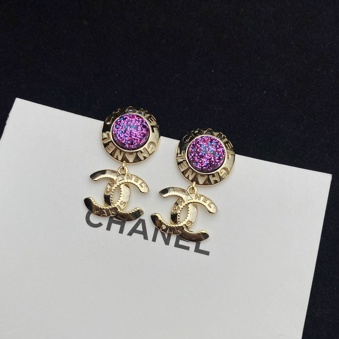 Boucles d'oreilles pendantes lettre CC Étoile brillante
