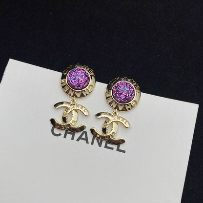Boucles d'oreilles pendantes lettre CC Étoile brillante