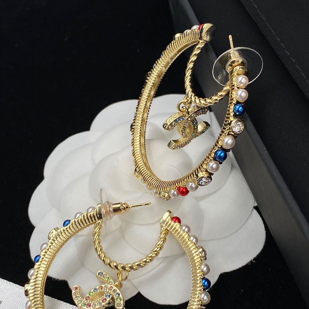 Pendientes de Aro Grandes con Perlas de Colores