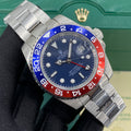 Men’s Premium Full Stainless Steel Automatic Watch – GMT Dual Time Zone, Blue Dial with Red & Blue Bezel