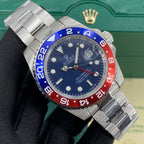 Men’s Premium Full Stainless Steel Automatic Watch – GMT Dual Time Zone, Blue Dial with Red & Blue Bezel