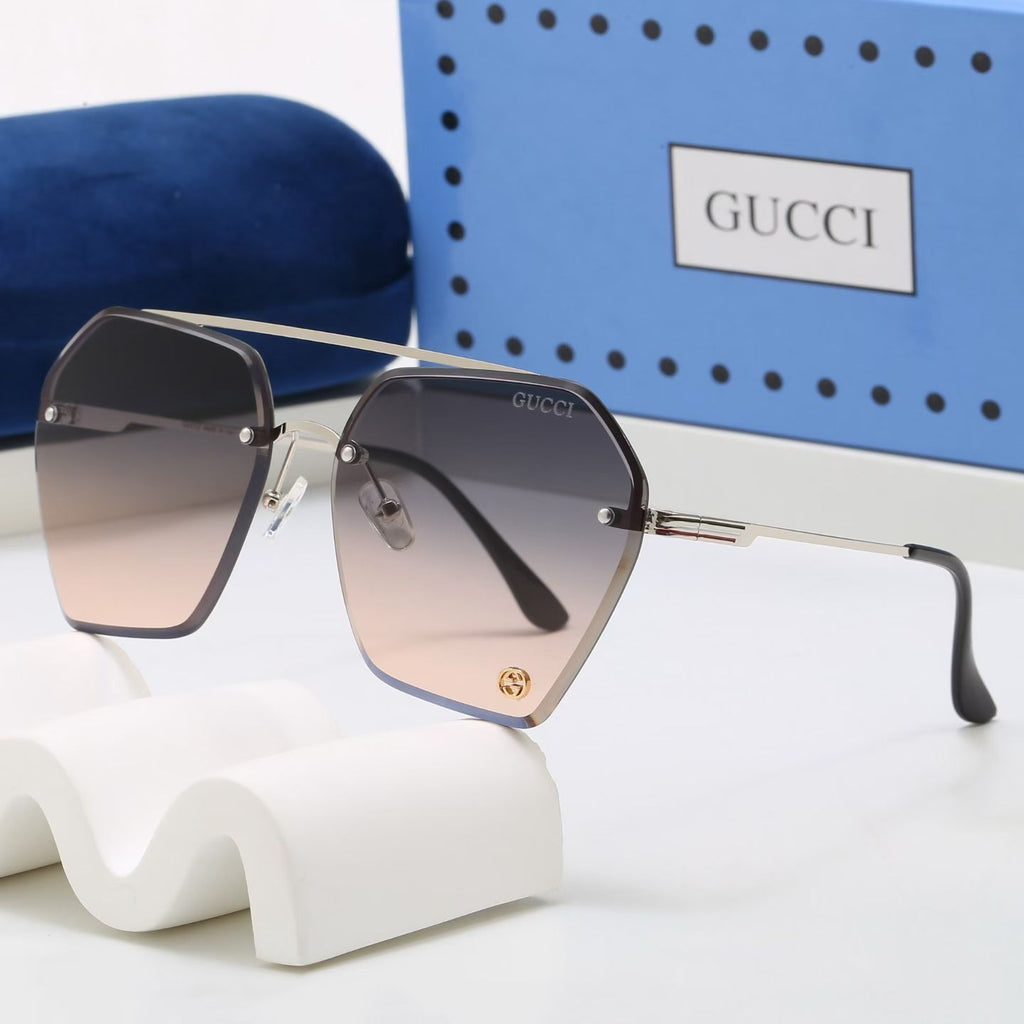 Luxury Rimless Hexagonal Double Bridge Sunglasses