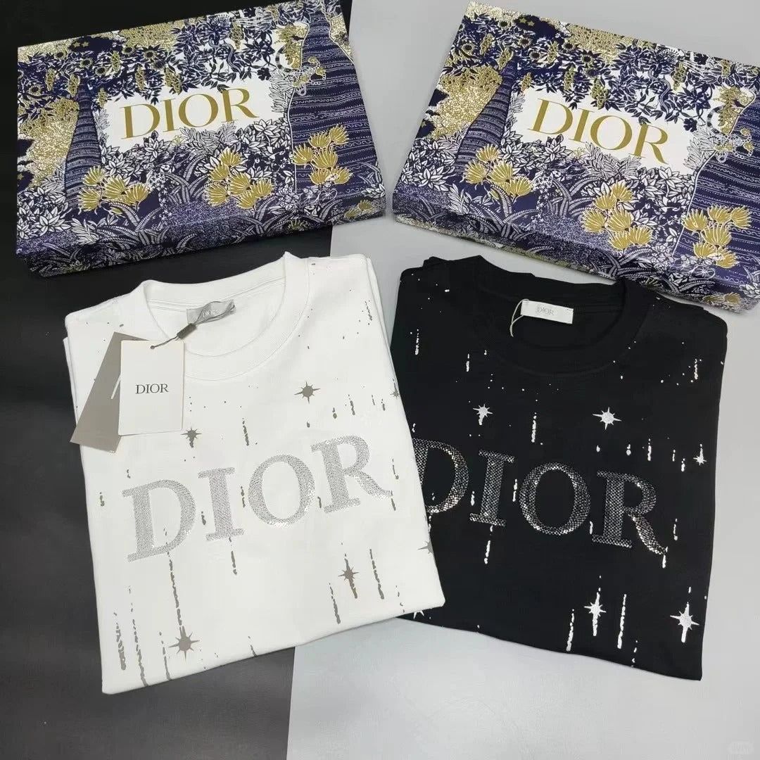 T-shirt en coton brodé coupe ample col rond manches courtes