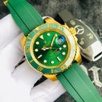 Men’s Gold-Tone Stainless Steel Automatic Dive Watch – 3-Color Dial Collection with Matching Rubber Straps, Classic Sport Luxury