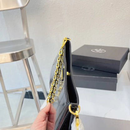Shiny Leather Chain Shoulder Bag