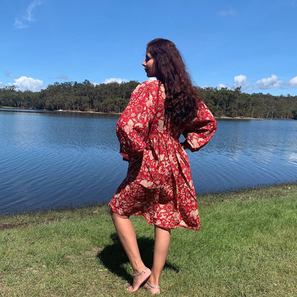 Robe Courte Hawa Rouge Rose Indienne