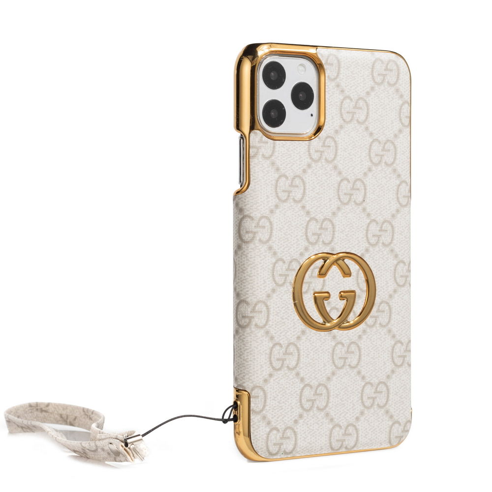 Coque en cuir à bords dorés électroplaqués Fashion