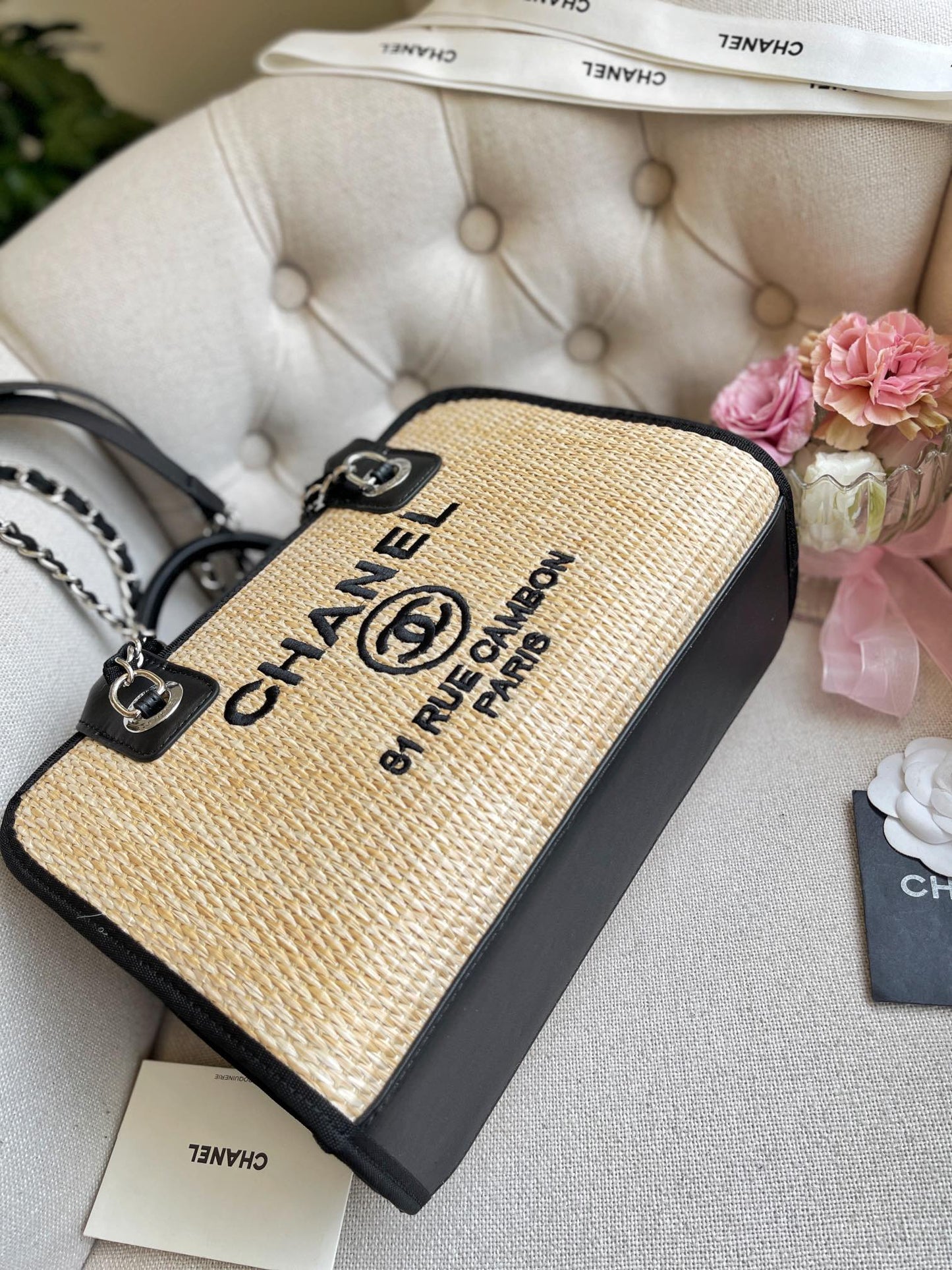 Sac chaîne fourre-tout tissé brodé