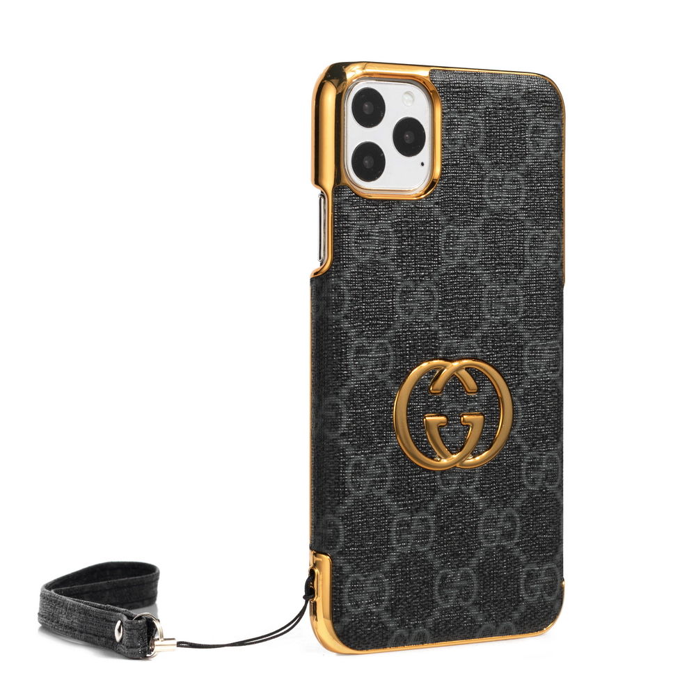 Coque en cuir à bords dorés électroplaqués Fashion