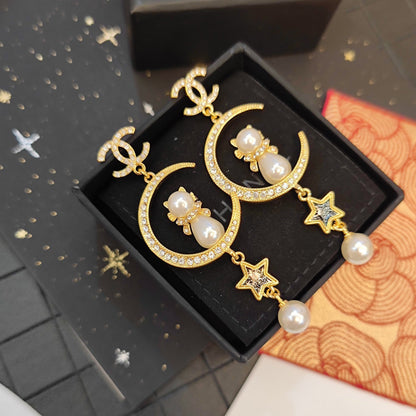 Pendientes Colgantes de Gato, Luna y Estrella