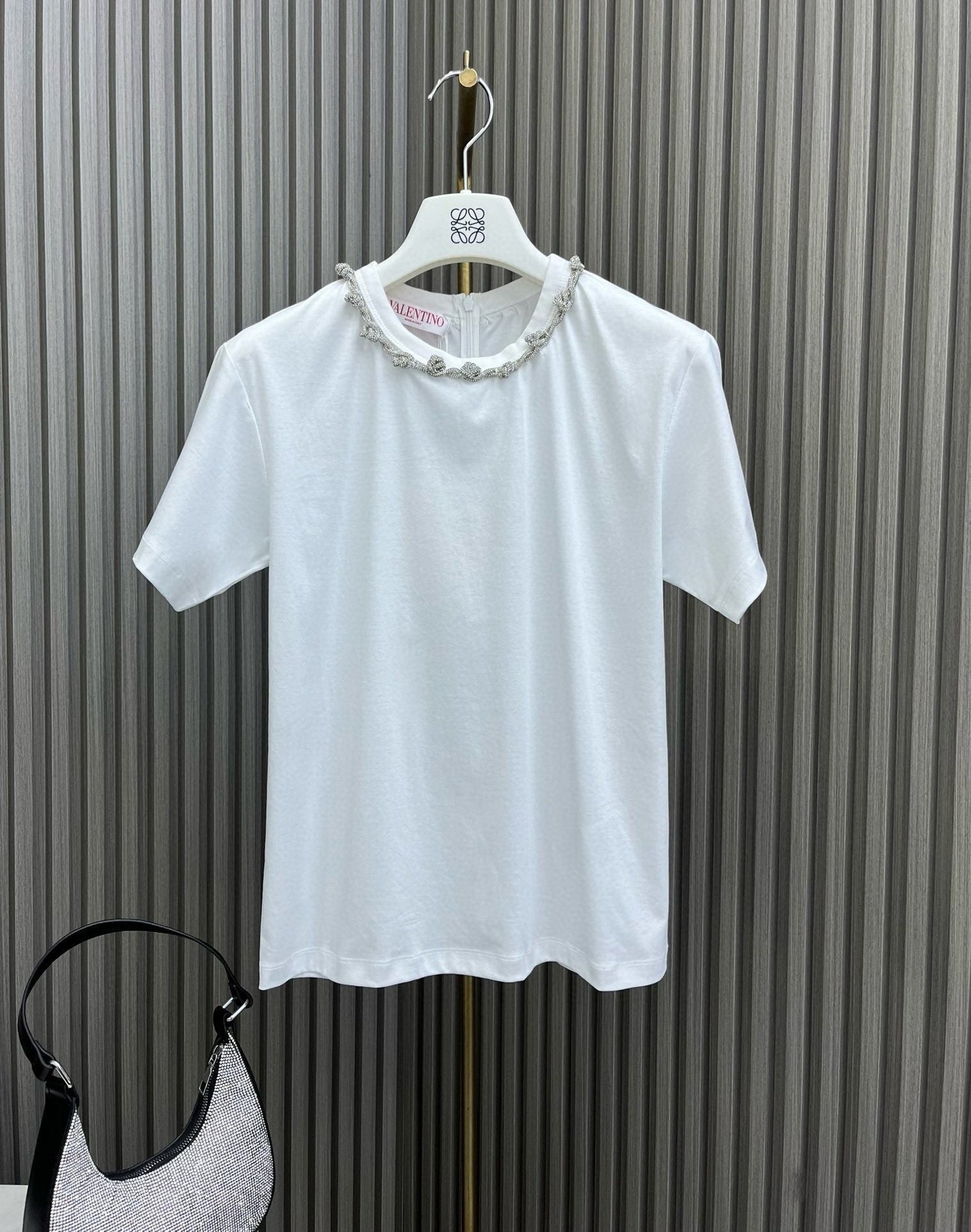 T-shirt ras du cou fait main avec strass