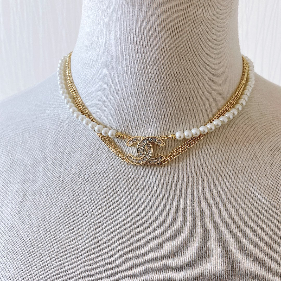 Collier de perles plaqué or double