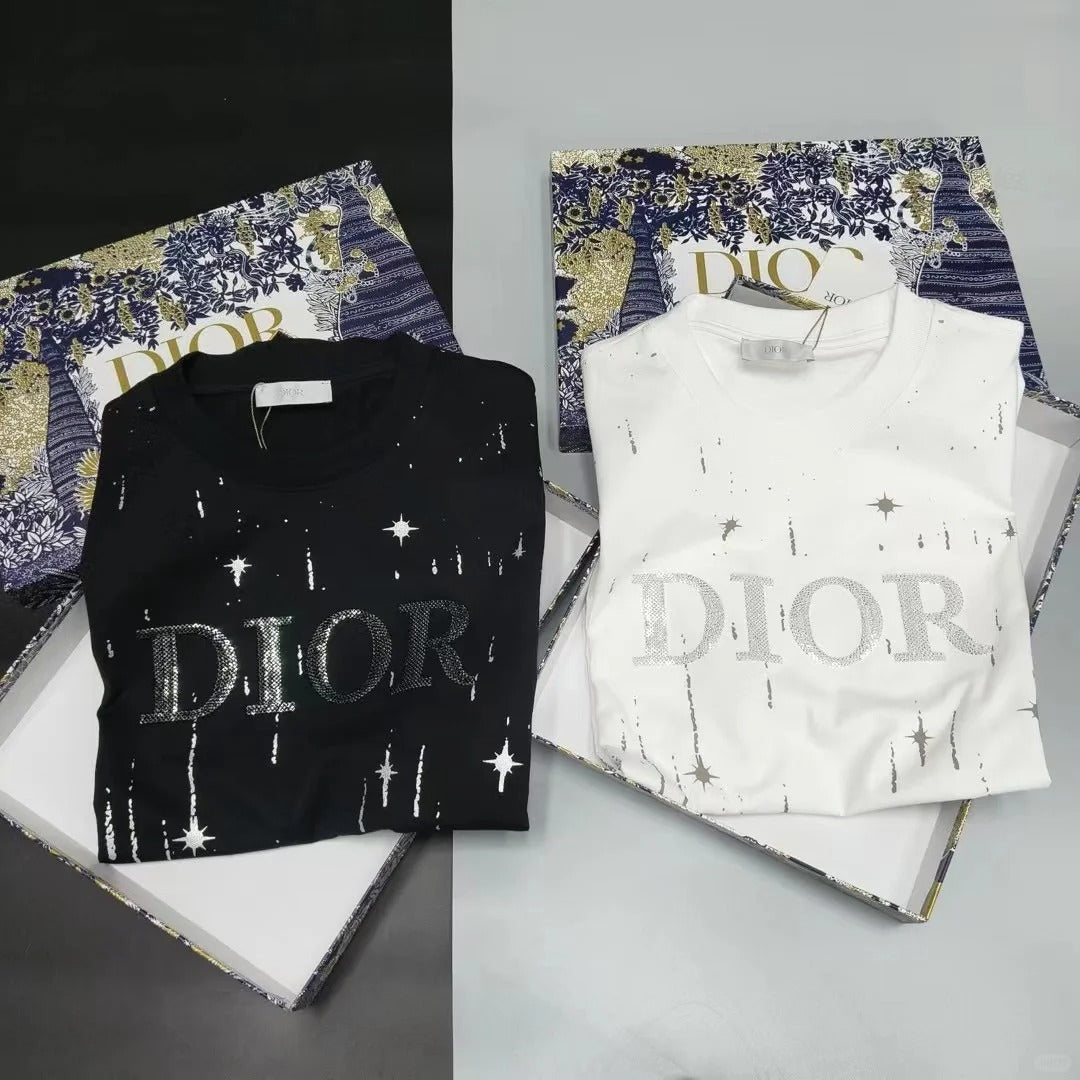 T-shirt en coton brodé coupe ample col rond manches courtes