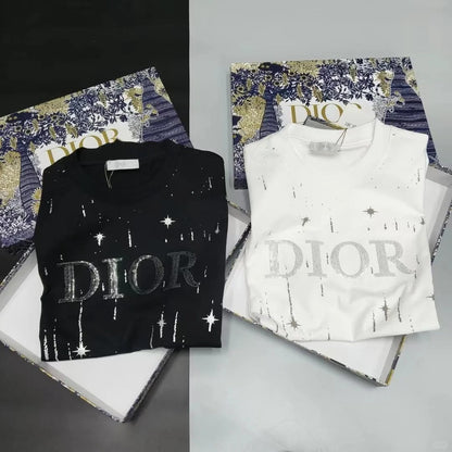 T-shirt en coton brodé coupe ample col rond manches courtes