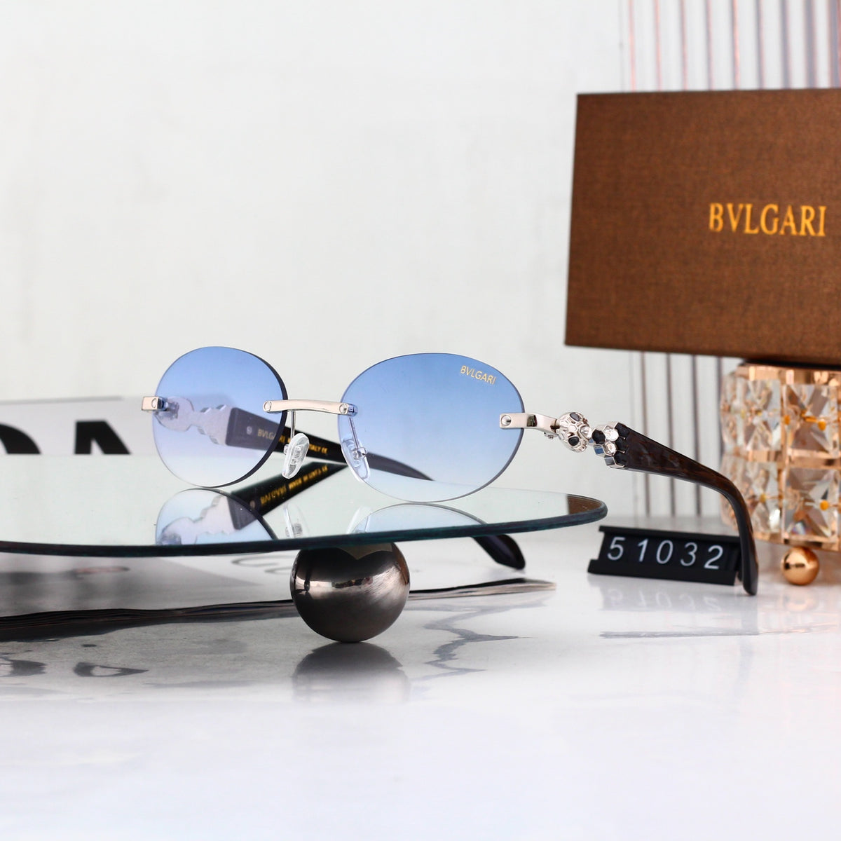 Luxury Rimless Wave Cut Oval Sunglasses - 51032