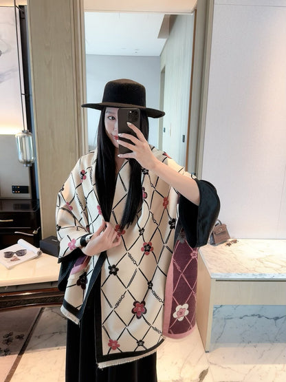 2026 New Diamond Camellia Cashmere Scarf – Elegant Floral Jacquard, Soft French-Inspired Style