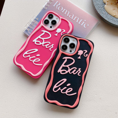 Funda de silicona con letras rosas de dibujos animados