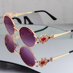 Luxury Vintage Oval Metal Frame Sunglasses - 08177