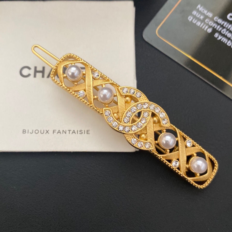 Pasador de pelo calado perla oro premium