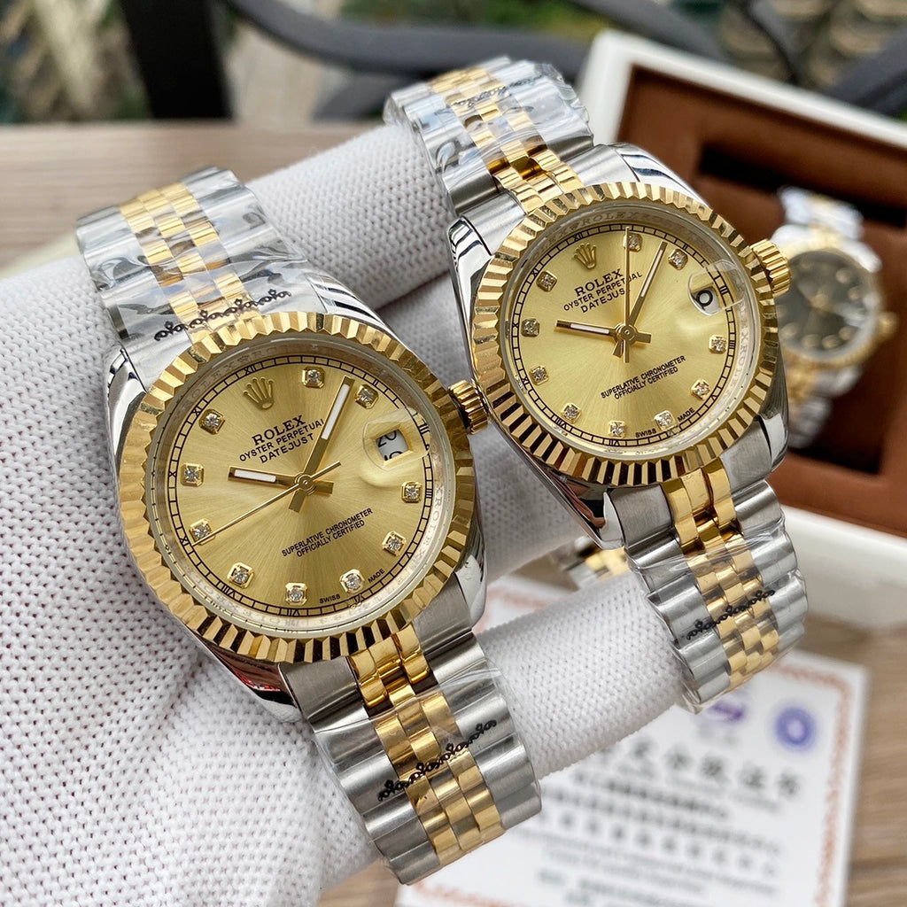 Classic Stainless Steel Luxury Dress Watch – 5-Color Dial Collection with Crystal Markers, Elegant Gold & Two-Tone Finishes