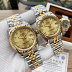 Classic Stainless Steel Luxury Dress Watch – 5-Color Dial Collection with Crystal Markers, Elegant Gold & Two-Tone Finishes