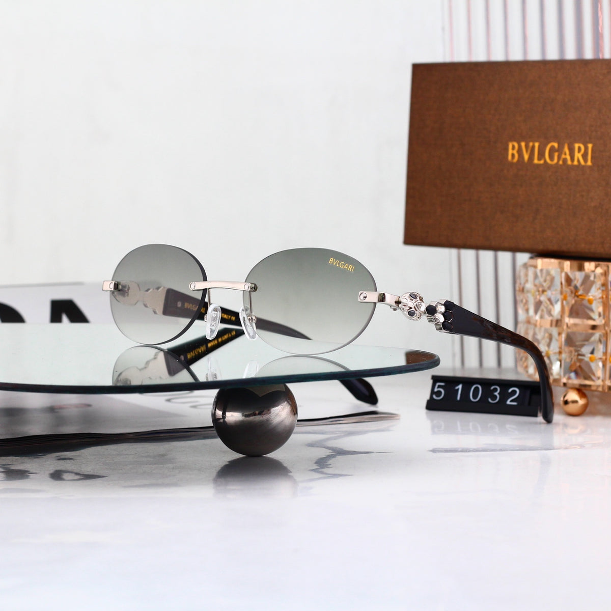 Luxury Rimless Wave Cut Oval Sunglasses - 51032