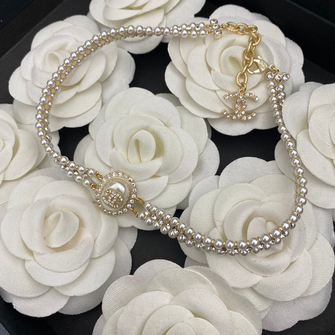 Collier Ras du Cou Double Perle Diamant