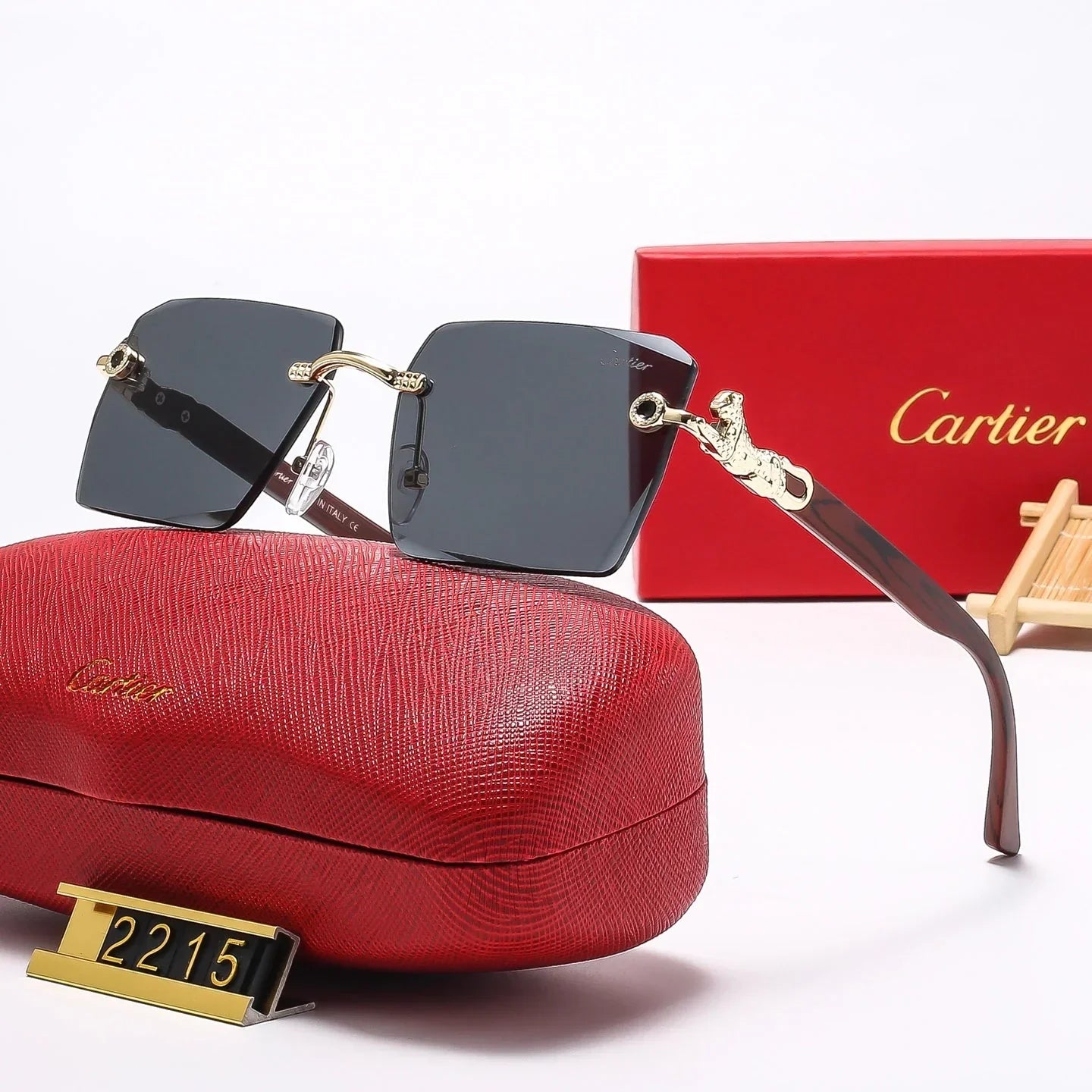 Lunettes de soleil tête de léopard carrées sans monture 2215