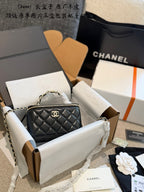 Black Quilted Mini Box Bag | Black & Gold 🖤