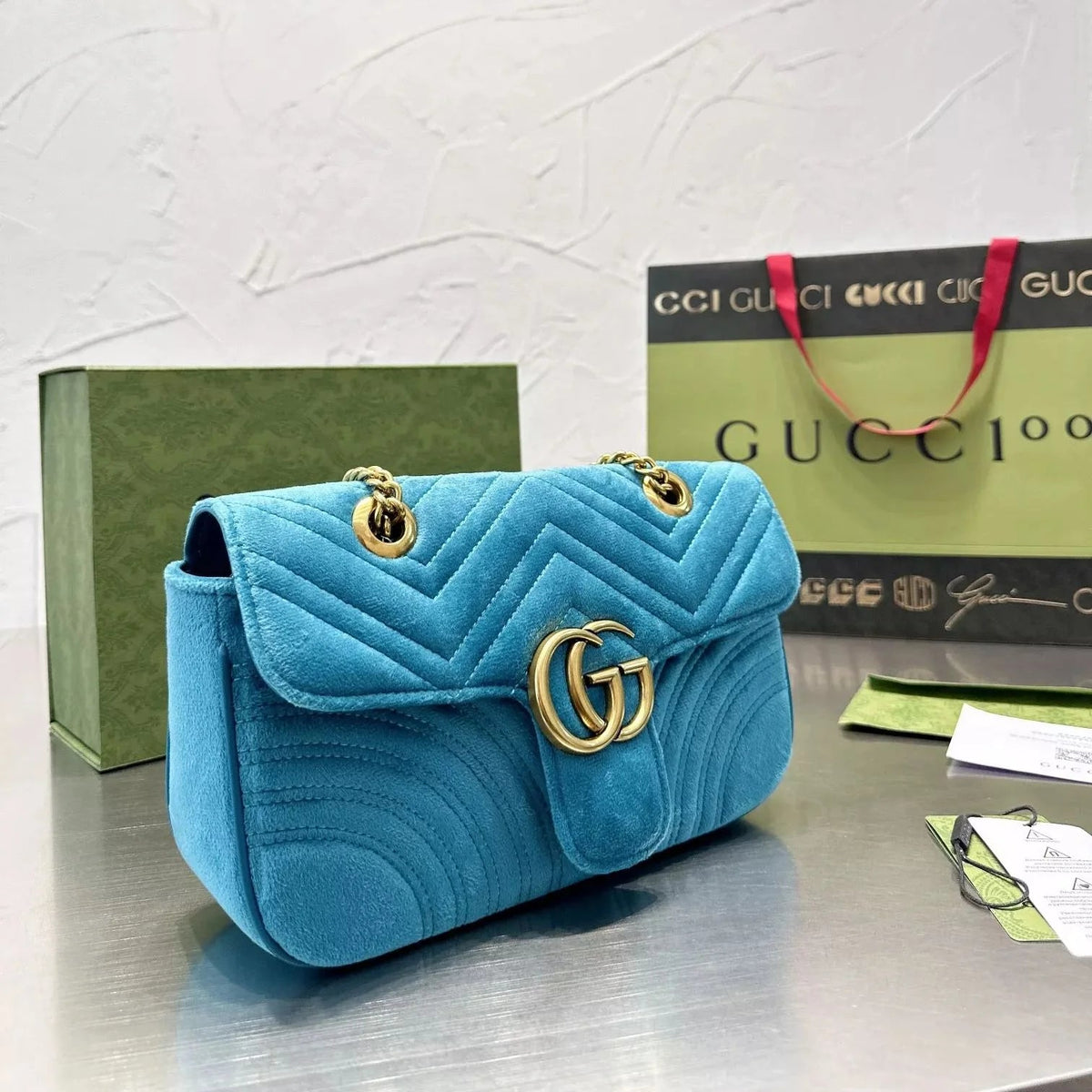 Gold Velvet Marmont Chain Shoulder Bag