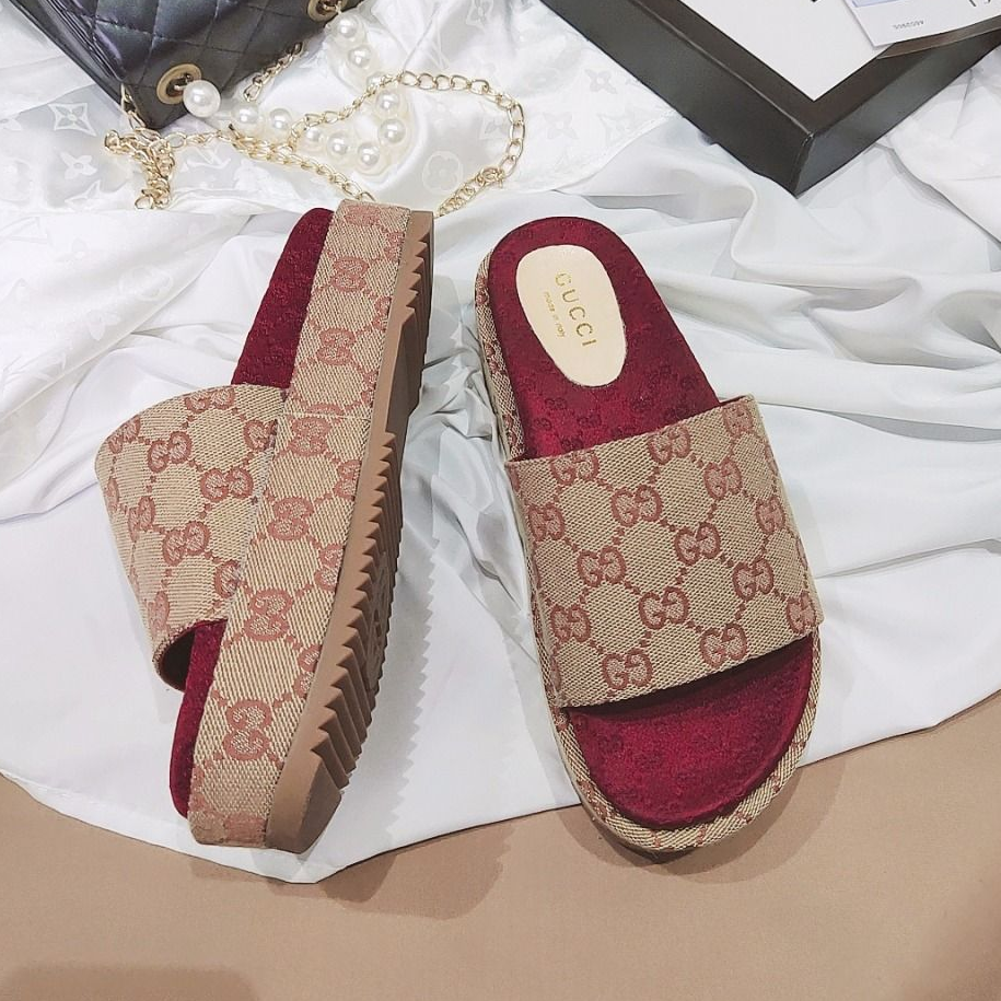 Platform Slippers With Double G Motif