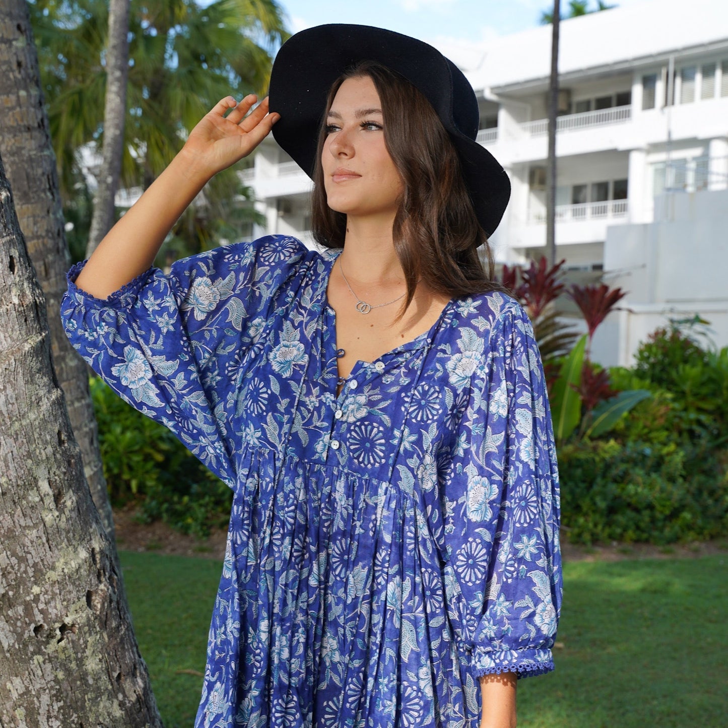 Robe courte Hawa motif Rose Indienne Aquatique
