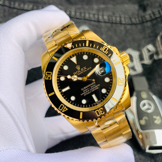 Men’s Premium Gold-Tone Stainless Steel Automatic Dive Watch – Signature Black Dial, Classic Sport Luxury Style