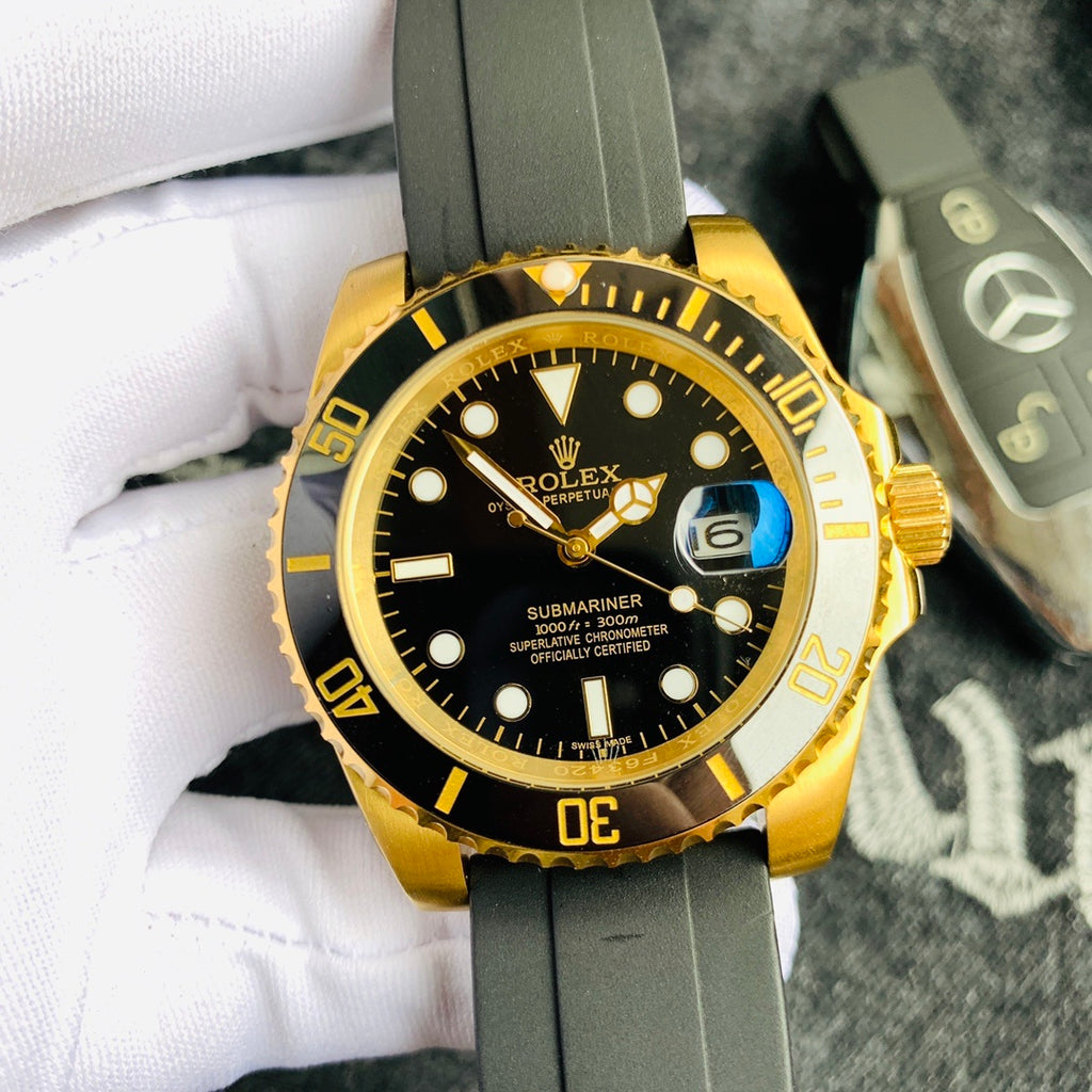 Men’s Gold-Tone Stainless Steel Automatic Dive Watch – 3-Color Dial Collection with Matching Rubber Straps, Classic Sport Luxury