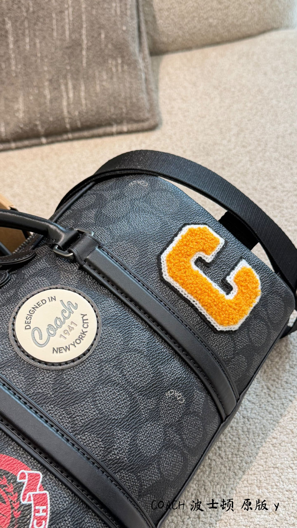 Men’s Small Travel Bag – Sleek Black & Grey Monogram Style