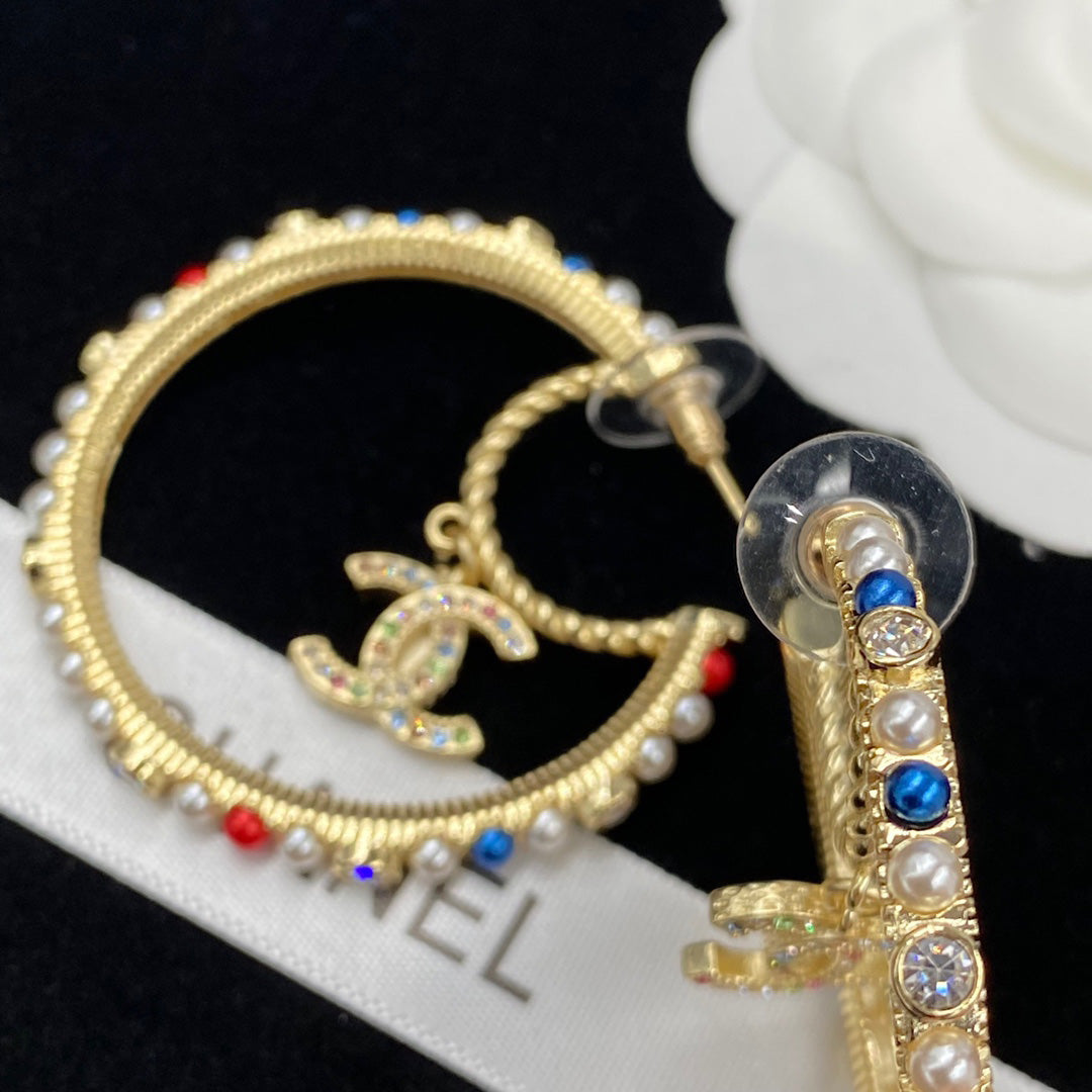 Pendientes de Aro Grandes con Perlas de Colores