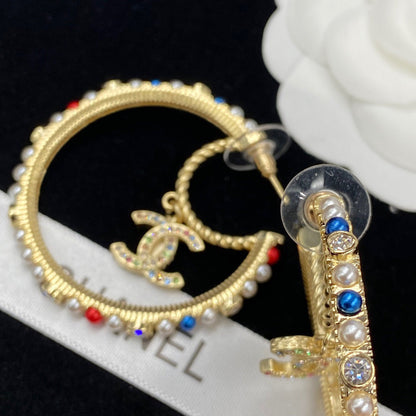 Pendientes de Aro Grandes con Perlas de Colores