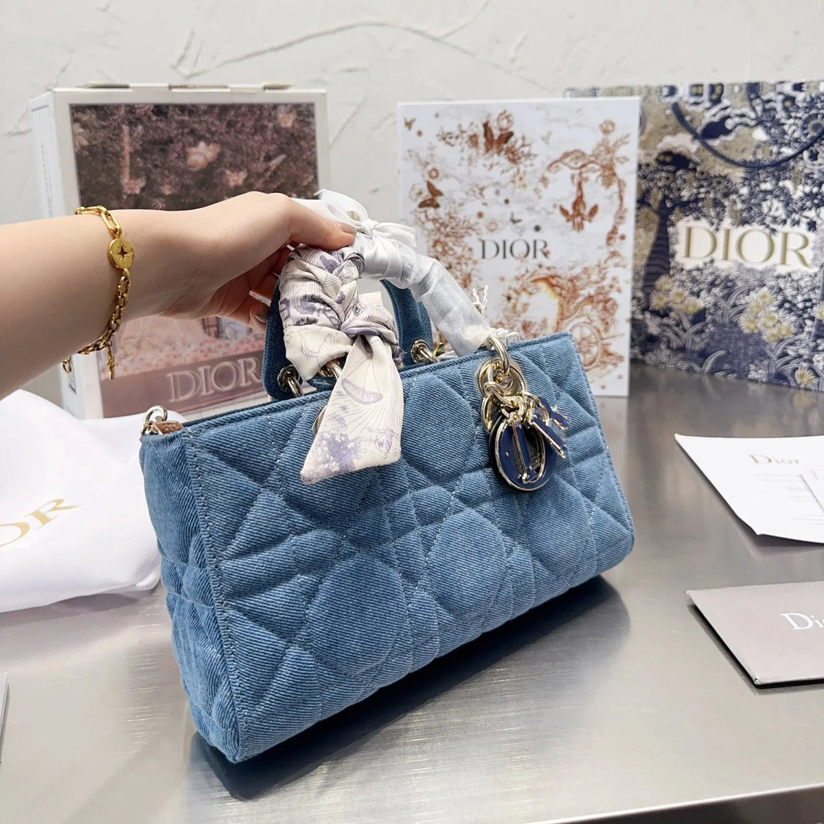 Denim Medium Lady D-Joy Bag
