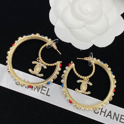 Pendientes de Aro Grandes con Perlas de Colores