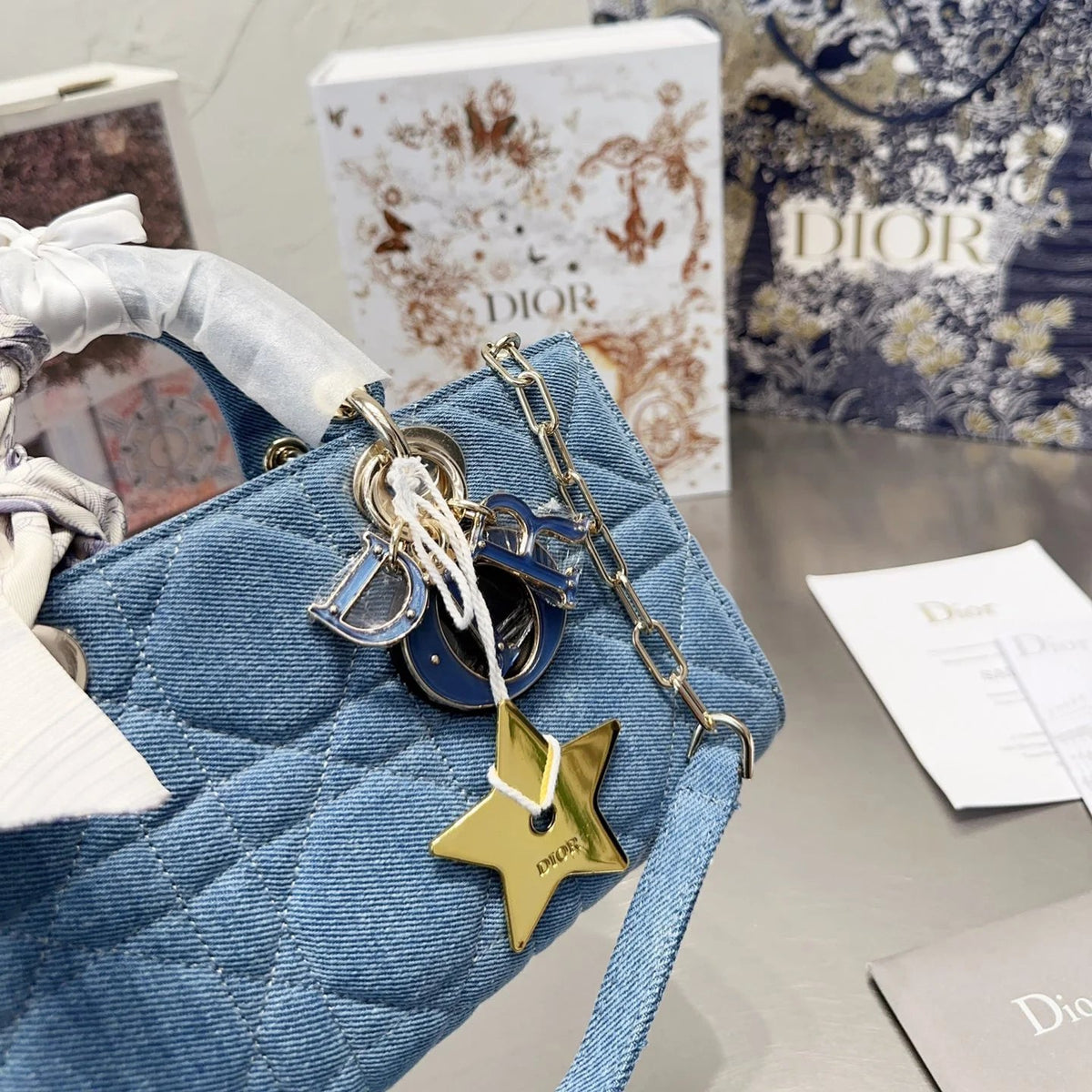 Denim Medium Lady D-Joy Bag