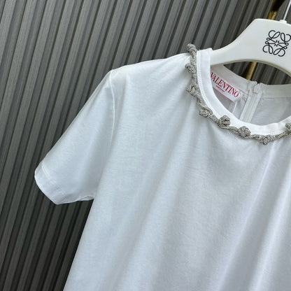 T-shirt ras du cou fait main avec strass