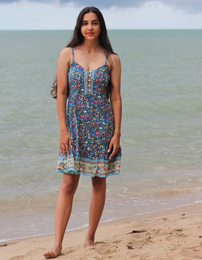 Midnight Wild Flower Robe Courte à Bretelles Fines