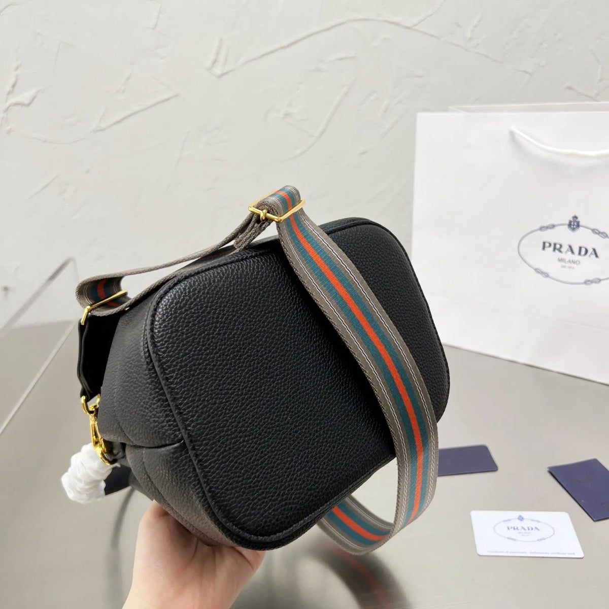 Double Shoulder Strap Lychee Bucket Bag