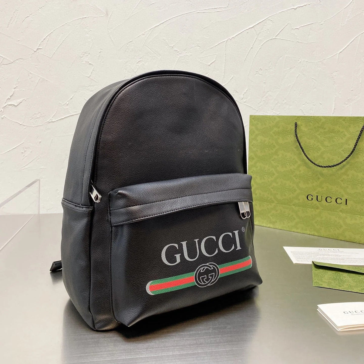 Leather Printed Backpack